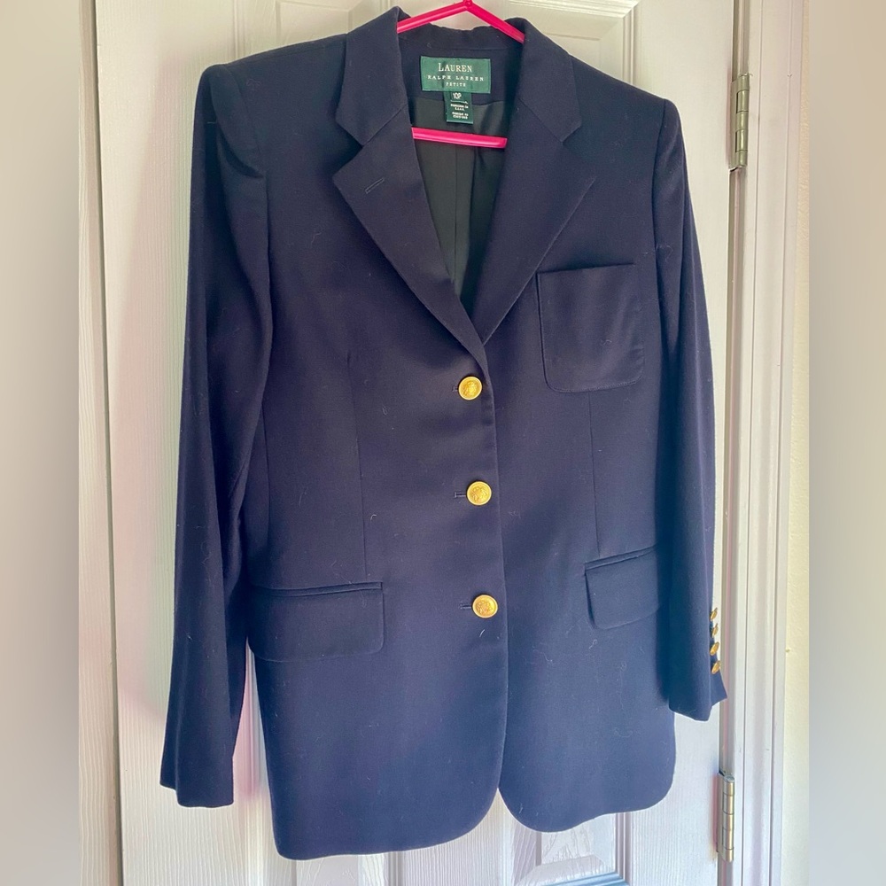 Ralph Lauren 100% wool navy blazer women 10P petite